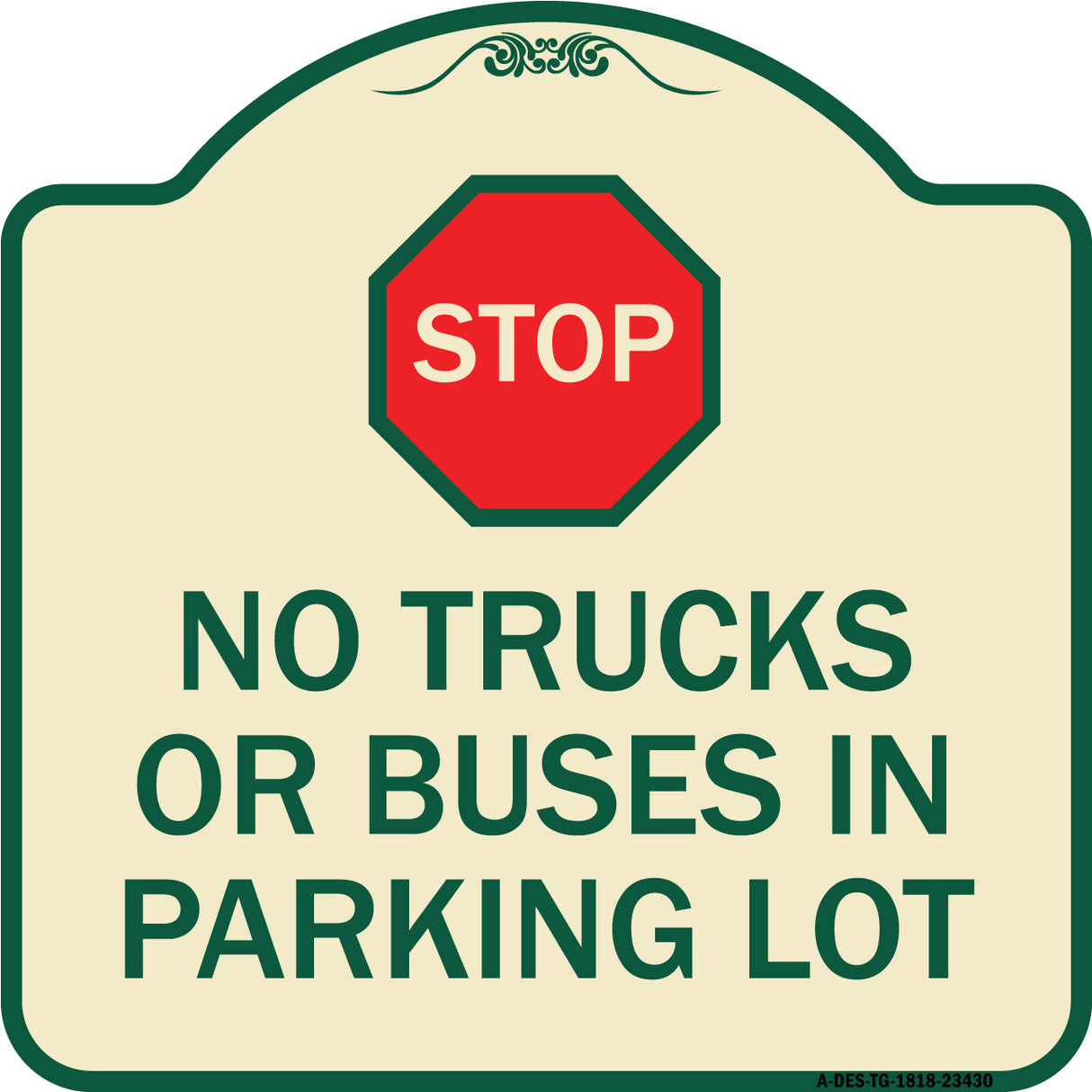 Parking Lot Rules Sign Stop - No Trucks or Buses in Parking Lot (With Stop Symbol)
