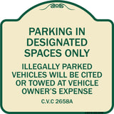 Parking in Designated Spaces Only Illegally Parked Vehicles Will Be Cited or Towed at Vehicle Owner's Expense