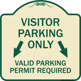 Parking Area Sign Visitors Parking Only Valid Parking Permit Required with Both Side Down Arrow