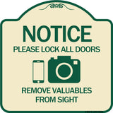 Notice Please Lock All Doors Remove Valuable from Sight (With Cell Phone and Camera Graphic
