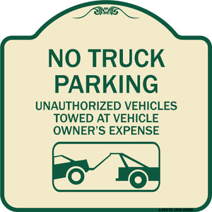 No Parking Sign No Truck Parking Unauthorized Vehicles Towed at Vehicle Owner's Expense (With Car Tow Graphic