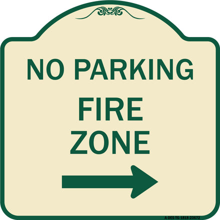 No Parking Sign Fire Zone with Right Arrow