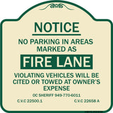 No Parking in Areas Marked as Fire Lane CVC Section 22500.1 and 22658 A