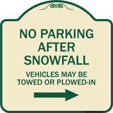 No Parking After Snowfall Vehicles May Be Towed or Plowed-In with Right Arrow
