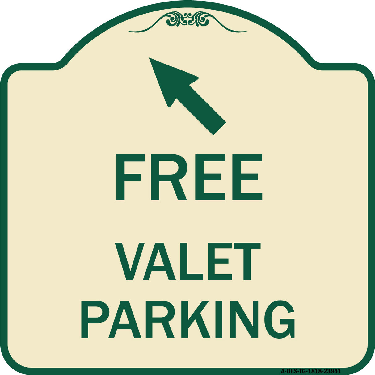 Free Valet Parking with Upper Left Arrow