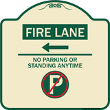 Fire Lane - No Parking or Standing Anytime (With No Parking Symbol and Left Arrow)
