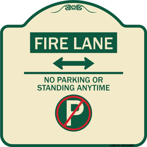 Fire Lane - No Parking or Standing Anytime (With No Parking Symbol and Bidirectional Arrow)