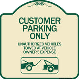 Customer Parking Only Unauthorized Vehicles Towed at Owner Expense with Graphic
