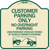 Customer Parking Only No Overnight Parking Unauthorized Vehicles Towed at Owner Expense with Graphic