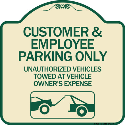 Customer and Employee Parking Only Unauthorized Vehicles Towed at Owner Expense with Graphic