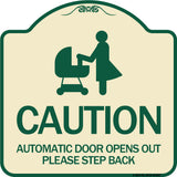 Caution - Automatic Door Opens Out Please Step Back with Graphic