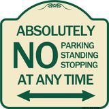 Absolutely No Parking Standing or Stopping at Anytime with Bidirectional Arrow
