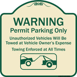 Warning Permit Parking Only Vehicles Will Be Towed At Vehicle Owners Expense Towing
