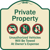 Private Property Unauthorized Vehicles Towed No Cars No Solicitors No Turn Around Symbols