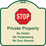 Private Property No Outlet No Trespassing Or Turn Around With Stop Symbol