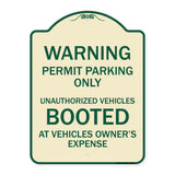 Warning Permit Parking Only Unauthorized Vehicles Booted at Vehicle Owner's Expense