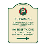 Violators Will Be Towed Away at Vehicle Owner's Expense No Se Estacione Su Vehiculo Sera Remolcado a Costa Suyo