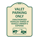 Valet Parking Only Unauthorized Vehicles Towed at Owner Expense with Graphic