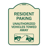 Tow Away Sign Resident Parking - Unauthorized Vehicles Towed Away (With Car Tow Graphic)