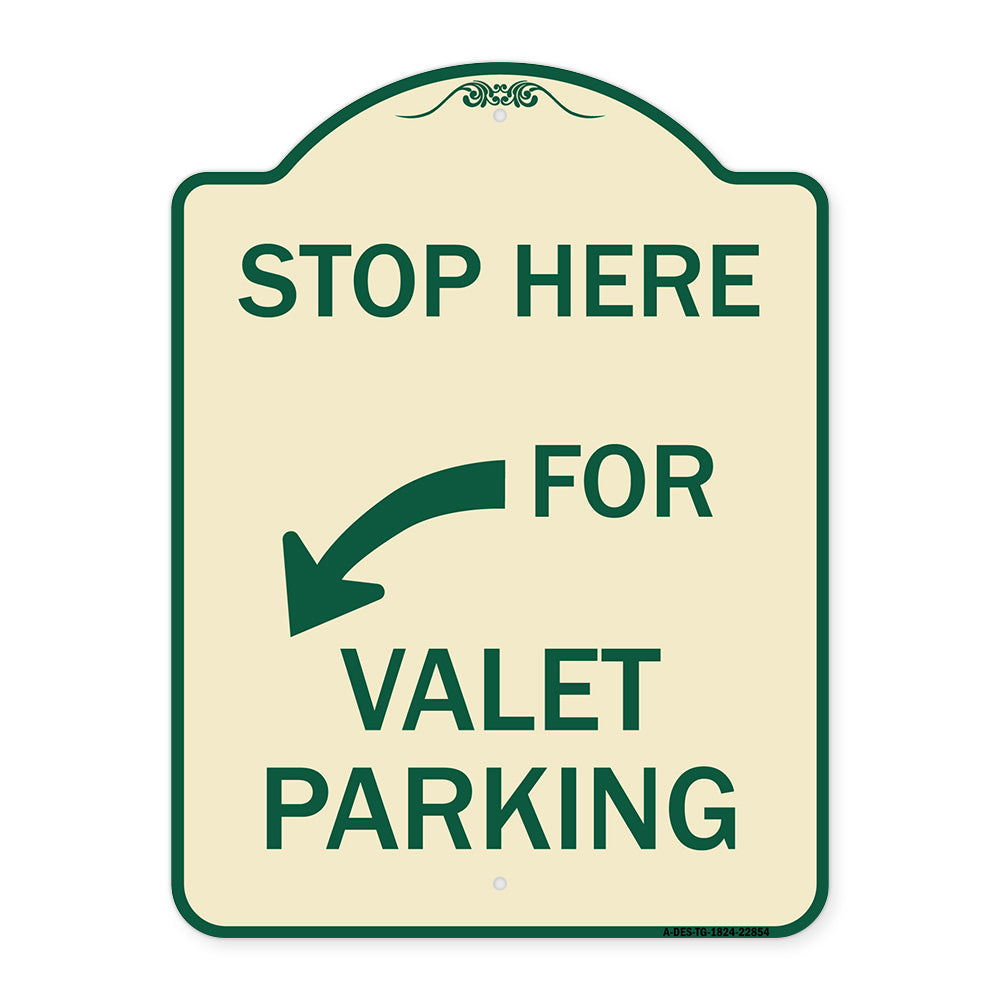 Stop Here for Valet Parking (Left Arrow)