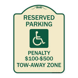 Reserved Parking Penalty $100 to $500 Tow-Away Zone with Symbol