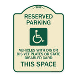 Reserved Parking Vehicles with Dis or Dis Vet Plates or State Disabled Card This Space (With Graphic)