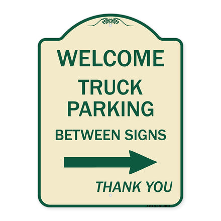 Reserved Parking Sign Welcome Truck Parking Between Signs (With Right Arrow) Thank You