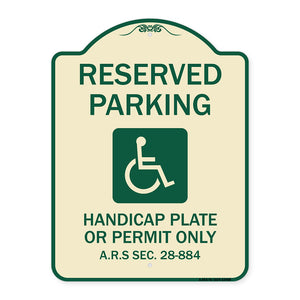 Reserved Parking Handicap Plate or Permit Only A.R.S Sec. 28-884 (Handicapped Symbol)