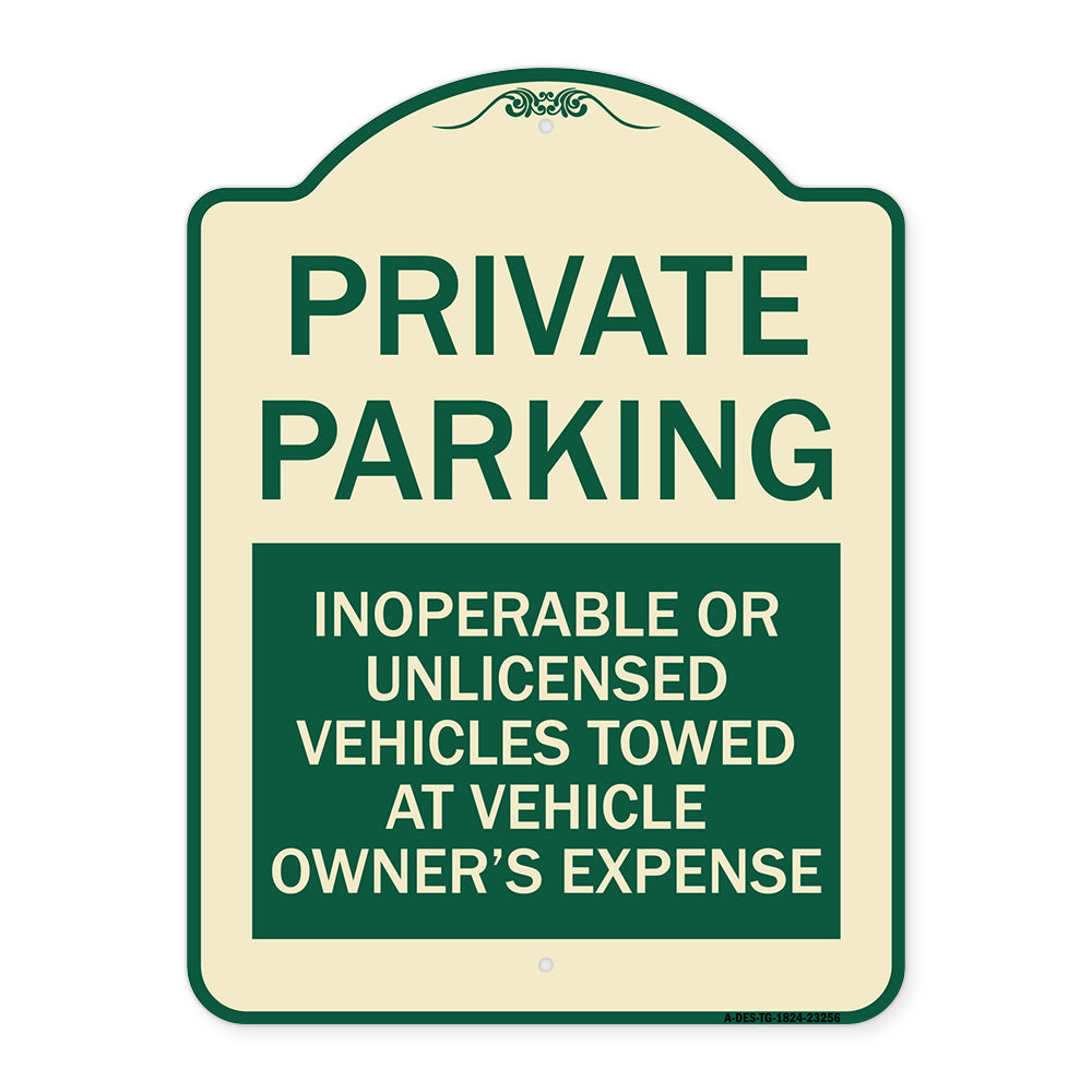 Private Parking Inoperable or Unlicensed Vehicles Towed at Vehicle Owner's Expense