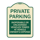 Private Parking Inoperable or Unlicensed Vehicles Towed at Vehicle Owner's Expense