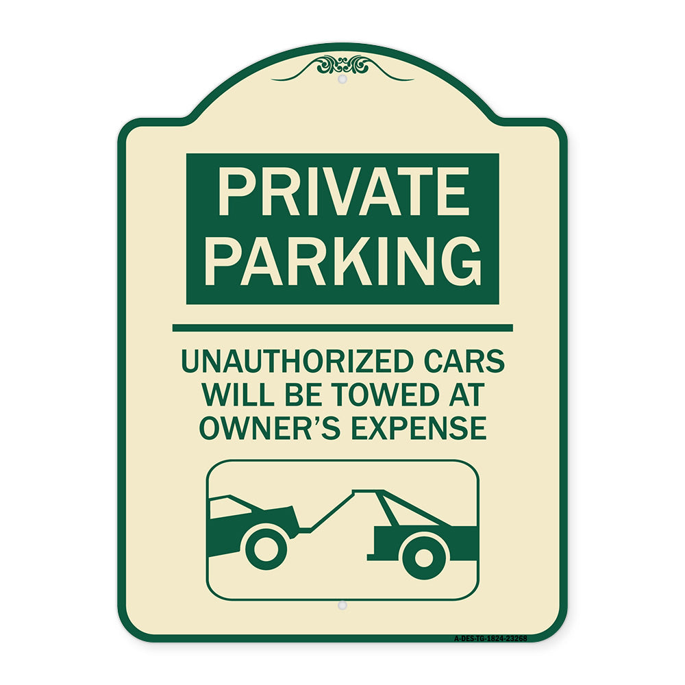 Private Parking - Unauthorized Cars Will Be Towed at Owner's Expense (With Car Towing Graphic)