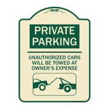 Private Parking - Unauthorized Cars Will Be Towed at Owner's Expense (With Car Towing Graphic)
