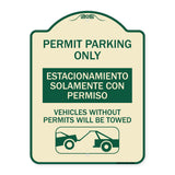 Permit Parking Only - Estacionamiento Solamente Con Permiso. Vehicles Without Permits Will Be Towed (With Car Tow Graphic)