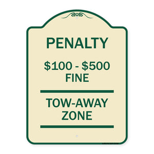 Penalty $100 - $500 Fine Tow Away Zone Virginia Handicap Supplementary Sign