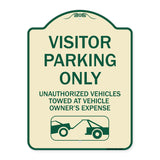 Parking Restriction Sign Visitor Parking Only Unauthorized Vehicles Towed at Owner Expense with Graphic