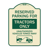 Parking Lot Sign Reserved Parking for Tractors Only Unauthorized Vehicles Towed Away (With Tow Away Graphic)