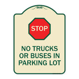 Parking Lot Rules Sign Stop - No Trucks or Buses in Parking Lot (With Stop Symbol)