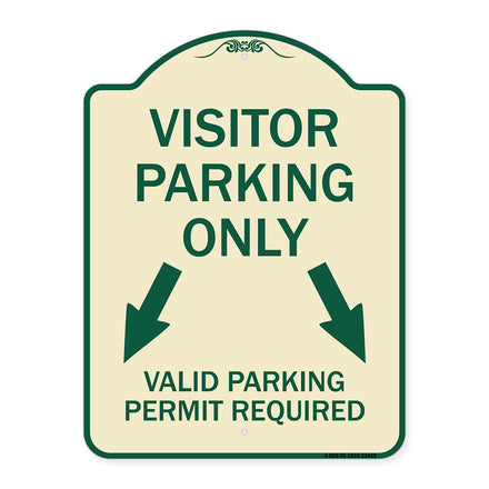 Parking Area Sign Visitors Parking Only Valid Parking Permit Required with Both Side Down Arrow