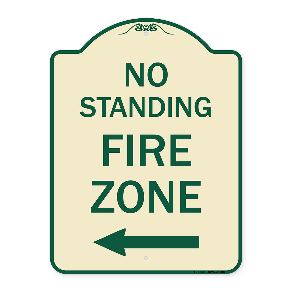No Standing Fire Zone with Left Arrow