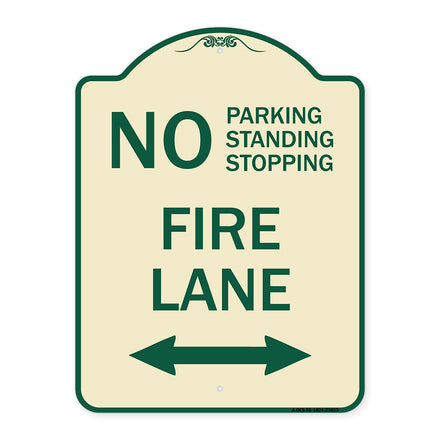 No Parking Standing or Stopping Fire Lane with Bidirectional Arrow