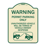 No Parking Without Permit Warning Sign Permit Parking Only Unauthorized Vehicles Will Be Towed at Vehicle Owner's Expense