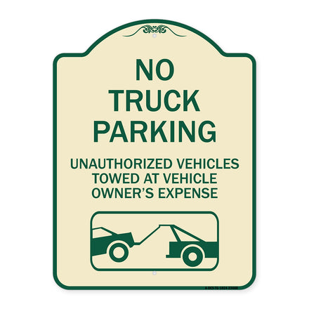 No Parking Sign No Truck Parking Unauthorized Vehicles Towed at Vehicle Owner's Expense (With Car Tow Graphic