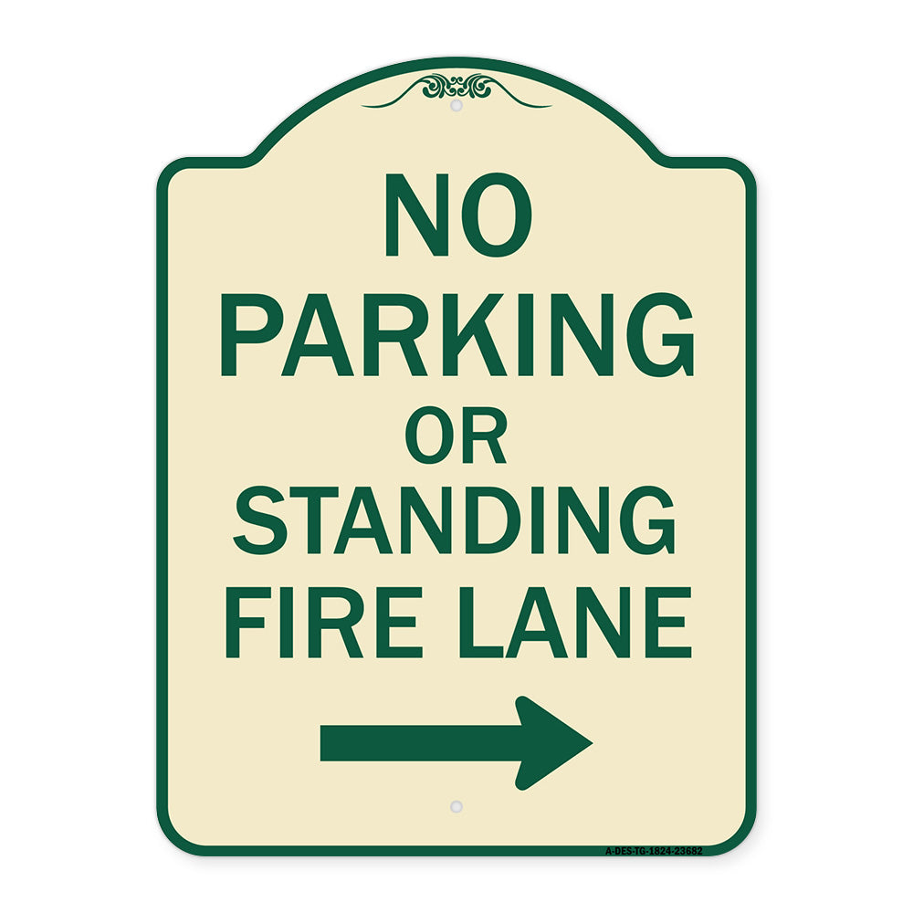 No Parking or Standing Fire Lane (With Right Arrow)