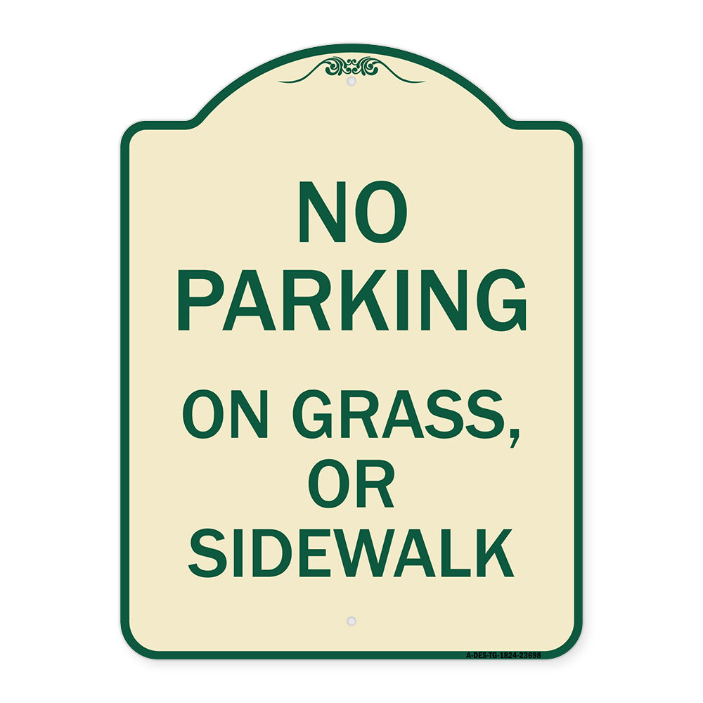 No Parking on Grass or Sidewalk Parking Sign