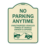 No Parking Anytime Unauthorized Vehicles Towed at Vehicle Owner's Expense (With Car Tow Graphic
