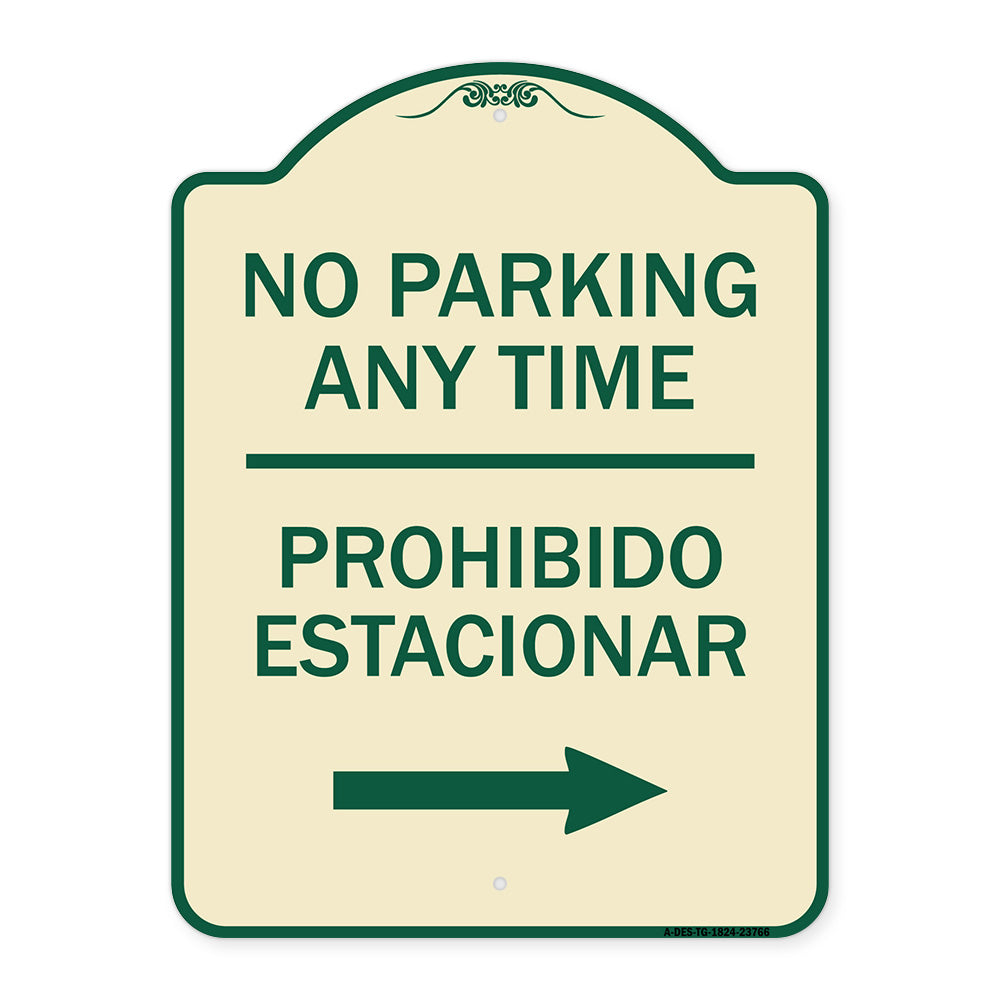 No Parking Anytime Prohibido Estacionar (With Right Arrow)
