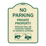 No Parking - Private Property Vehicles Will Be Ticketed Towed at Owner's Expense (With Car Tow Graphic)