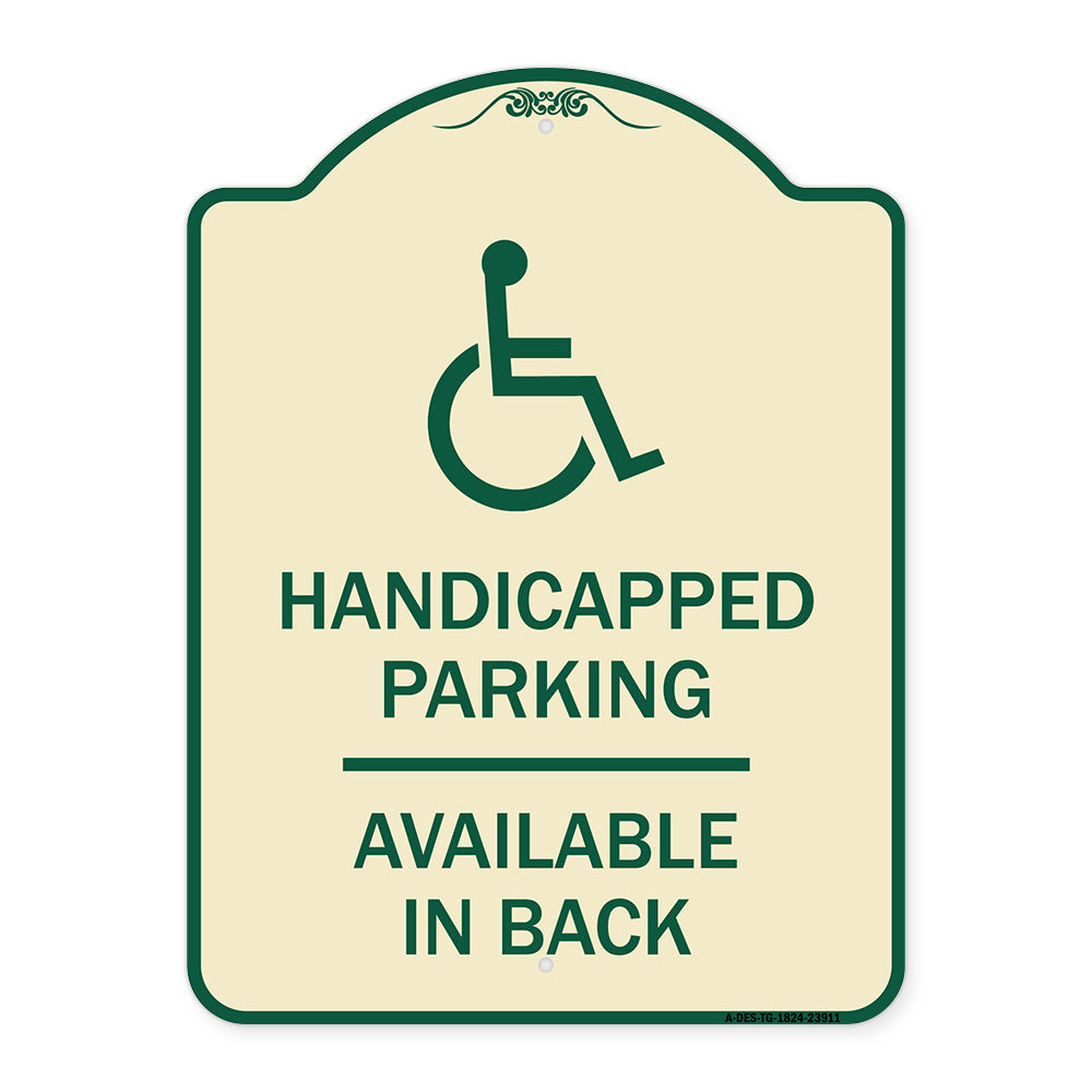 Handicapped Parking Available in Back with Graphic