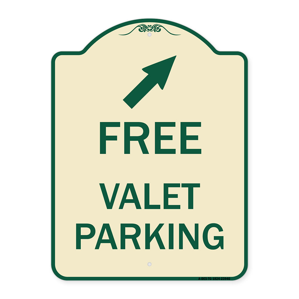 Free Valet Parking with Upper Right Arrow