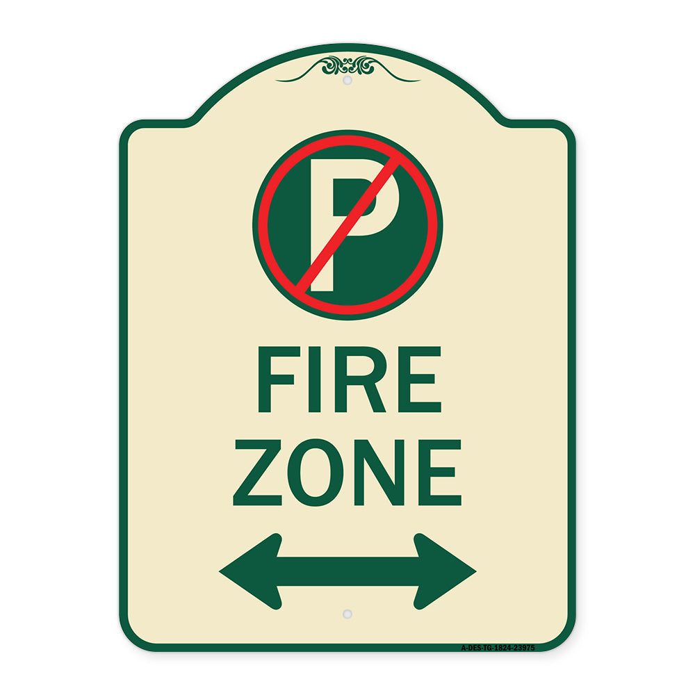 Fire Zone (No Parking Symbol and Arrow Pointing Left and Right)